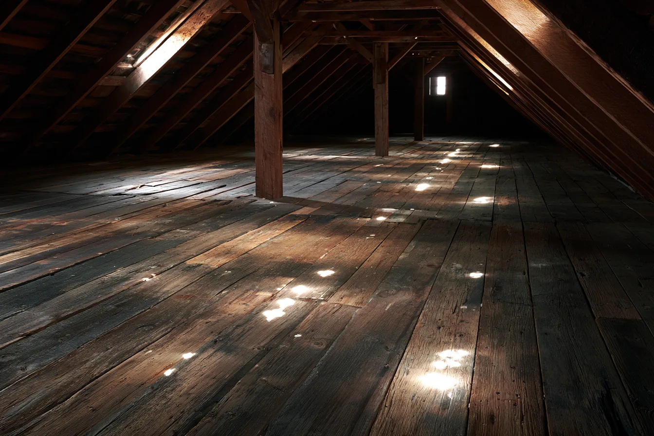 Pinpoints of daylight showing through roof decking